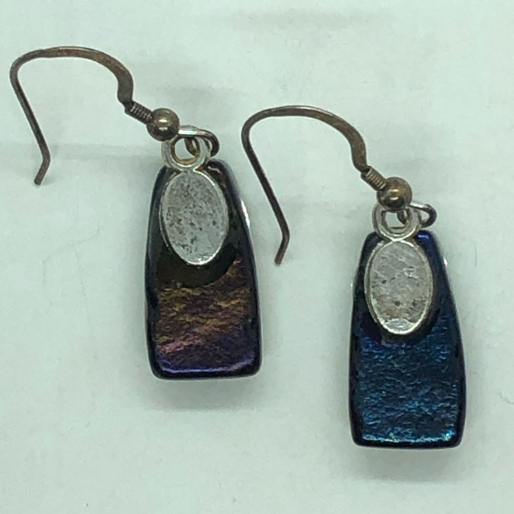 Handcrafted Silver Metal Dichroic Glass Earrings - Picture 2 of 2